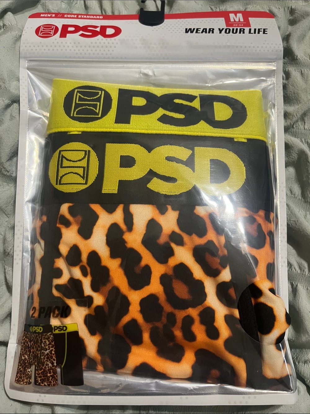 PSD Men’s Boxer Briefs - Yellow Waistbands & Leopard Print